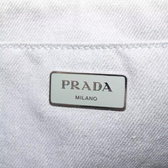 PRADA Canapa MM Hand Bag Denim Gray Silver - Picture 10 of 16